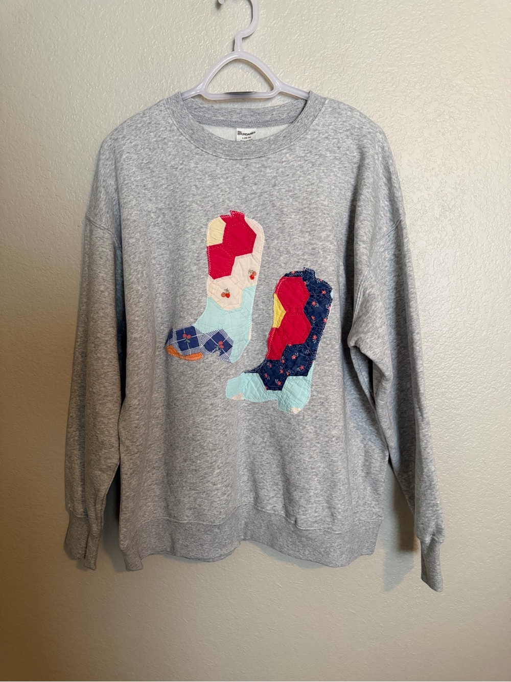 No Boundaries Gray Sweatshirt with Colorful Cowboy Boot Appliqués